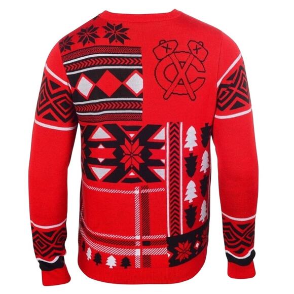 Chicago Blackhawks Ugly Christmas Sweater Red Black Size L Hockey Fans NHL - Picture 2 of 10